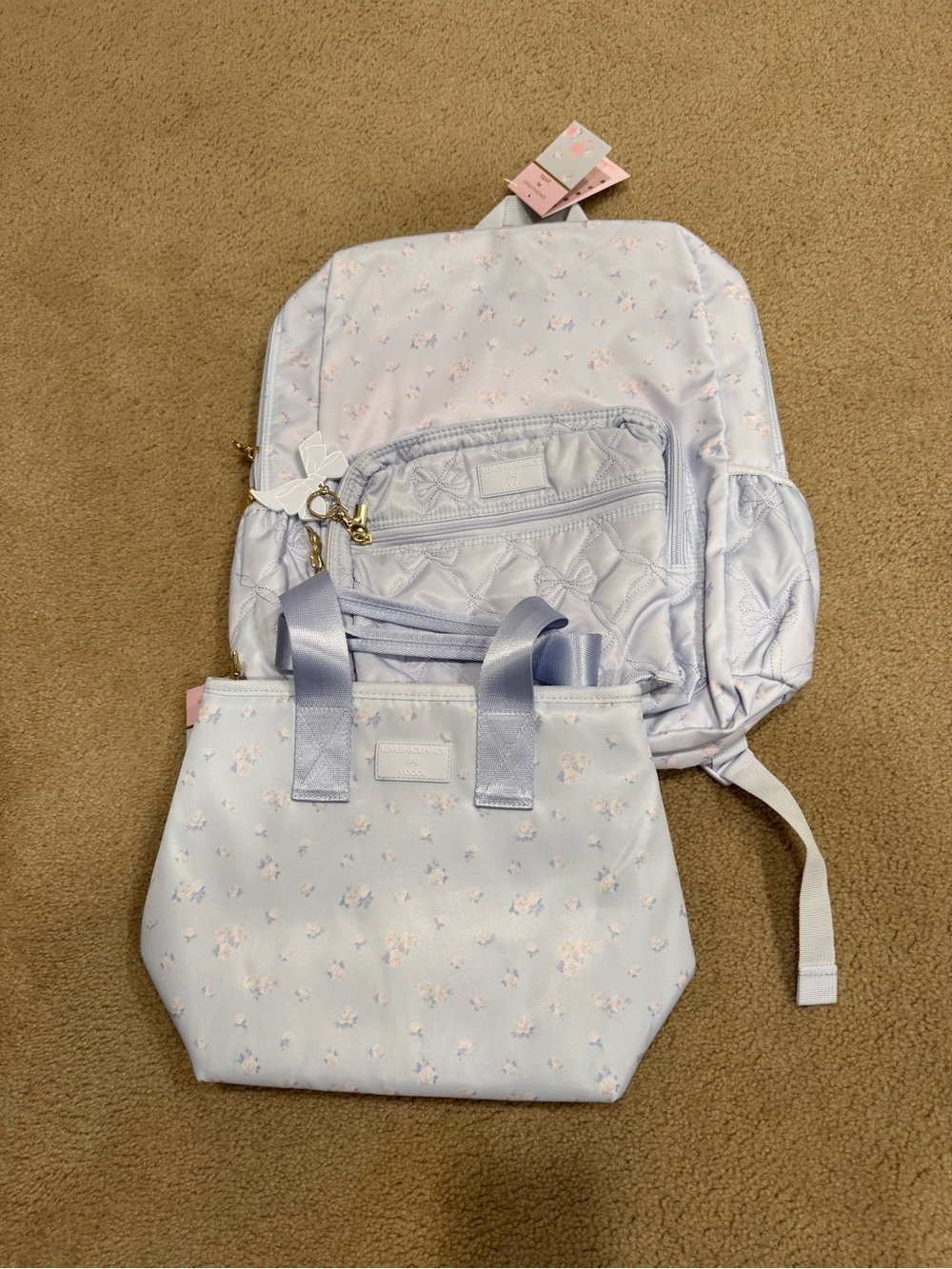 LoveShackFancy Light Lavender Floral Kids Tote & Backpack Set